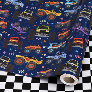 Kids Cartoon Off-Road Vehicle Wrapping <b>Paper</b> Racing Check Print For Little Boy Baby Shower Toy Gift Hamper Wrapping Supply - Product Image 5