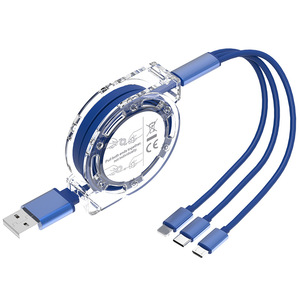 Transparente un arrastre tres cable de datos telescópico tres en uno teléfono móvil universal línea de carga rápida al por mayor nuevo - Product Image 5
