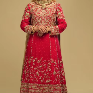 Recién adornado indio/paquistaní largo Kurta Lehenga traje de seda hermosas cuentas de cristal de piedra Dabka para ropa de boda - Product Image 1