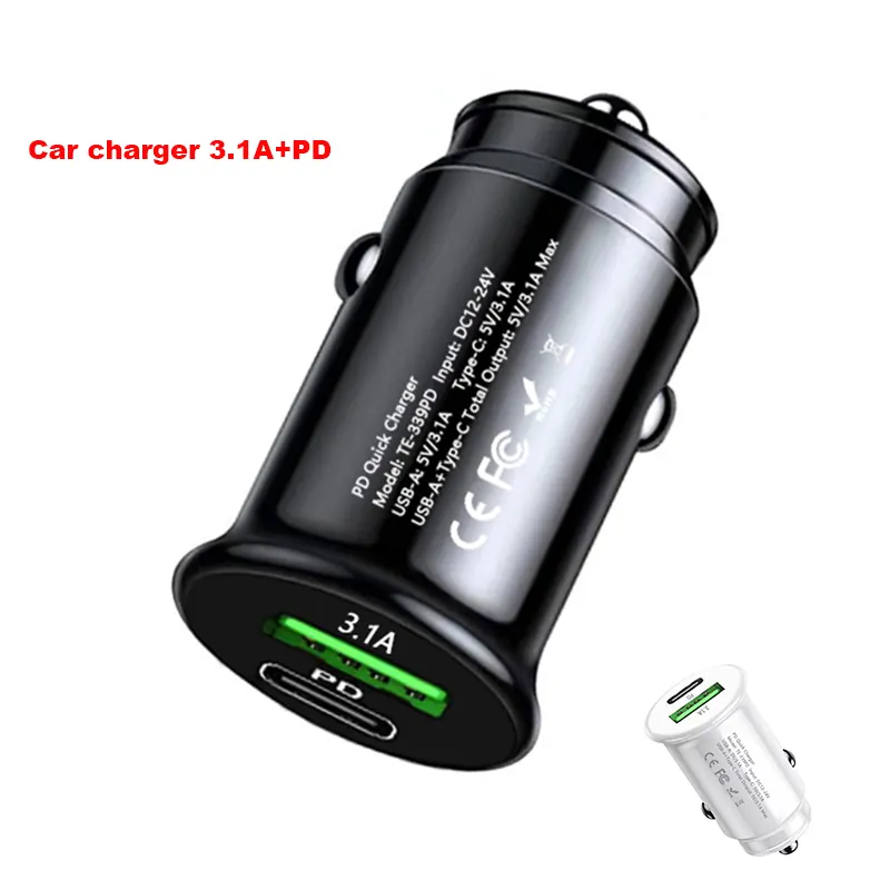 Free Shipping Dropshipping 3.1A Mini Car Mobile Charger Phone Quick Charge Fast Charging PD Car Double Usb Charger Adapter