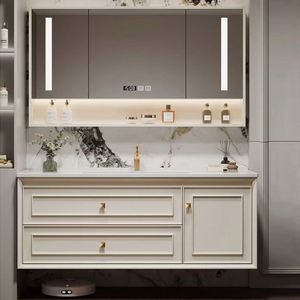Retro American <b>Light</b> Luxury Style Simplicity White Wall Mounted <b>Vanity</b> Bathroom Cabinets - Product Image 2