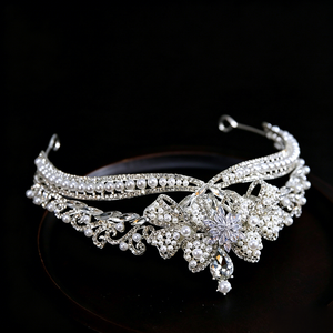 Tiara de Novia con Perlas Barrocas, Corona de Cristal con <span class=keywords><strong>Flores</strong></span>, Corona de Boda con Pedrería, Diadema de Princesa, Joyería <span class=keywords><strong>para</strong></span> el Cabello de la Novia - Product Image 5