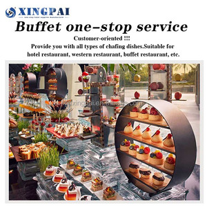 XINGPAI 호텔 장비 두바이 로얄 럭셔리 골드 채핑 접시 유리 뚜껑이있는 스테인레스 스틸 채핑 요리 뷔페 세트 - Product Image 6