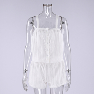QINSI 2 pezzi senza maniche <span class=keywords><strong>pigiama</strong></span> Set canotta pantaloncini da notte con pigiami da donna in <span class=keywords><strong>pizzo</strong></span> da donna pigiami in <span class=keywords><strong>cotone</strong></span> bianco da donna - Product Image 4