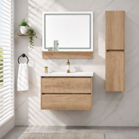 Ensemble de meubles de salle de bain muraux en bois massif, modernes et luxueux, avec miroir LED et lavabo en céramique