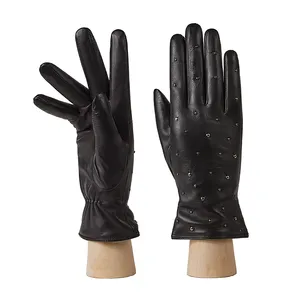 Wholesale Fashion Button Design Outdoor Women Winter Warm Products Soft Genuine Leather Gloves