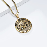 Perhiasan Fashion Berkualitas Tinggi Liontin Geometris Bulat Mesir Kuno Mata Horus Segitiga Bahan Baja Tahan Karat 316L untuk Kalung Pria