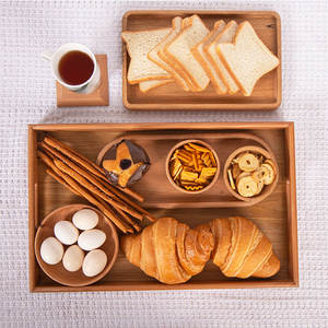 Juego de 2 bandejas rectangulares de madera decorativas para servir frutas y alimentos en restaurantes, de 48x30 cm y 38x25 cm, a precios bajos. - Product Image 4