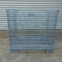 Panier en treillis métallique galvanisé empilable et pliable, résistant à la corrosion, avec base à pieds standard et fermeture à loquet pour le stockage en entrepôt