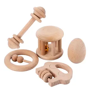 Montessori Bells Toy Wooden Rattle And Sensory Toy Baby Hand Grasping Musical Instruments Handbell Rattles Toys
