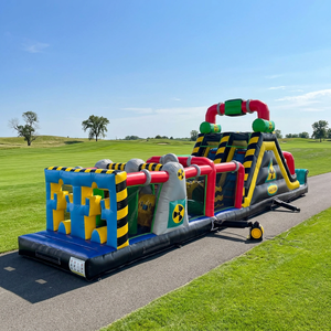 Parcours d'obstacles gonflable géant de qualité commerciale tout-en-un avec toboggan et château gonflable, équipement de jeu gonflable d'extérieur - Product Image 2