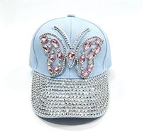 Casquette de baseball pour femme avec strass et papillon, réglable, scintillante, multicolore, pour activités de plein air