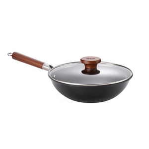 Petit MOQ Poêle universelle en fer forgé non revêtue, antiadhésive et résistante aux éclaboussures, avec couvercle - Product Image 1