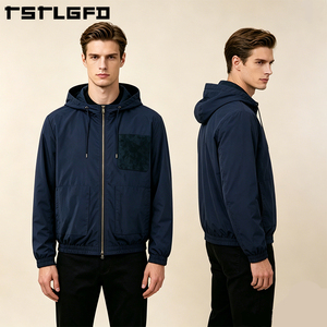 Veste bomber réversible en daim bleu marine OEM/ODM, à capuche, en tissu technique double face, style streetwear, vente en gros - Product Image 5