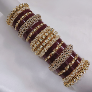 Designer Gold Plated Acrylic Bangles with Pota Stone Pearl Elegant Fine Jewelry Set for Women Bridal and wedding Wear - Product Image 2
