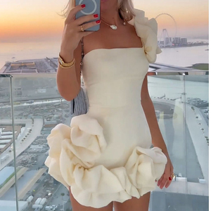 strapless open back dress Obsidian Strapless Structured Bandeau Dress in Four-Way Stretch Fabric   fbrq.com