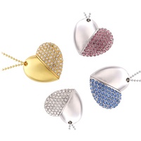 Venta al por mayor joyería USB pendrive Metal diamante amor forma de corazón llave USB 2,0 3,0 memoria Flash disco de almacenamiento