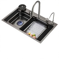 Évier de cuisine multifonctionnel en acier inoxydable 304 et laiton, design moderne intelligent, style cascade, gris anthracite, pour usage domestique