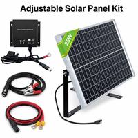 Panneau solaire en verre trempé 10W 20W 12V avec cadre en aluminium et contrôleur PWM, prêt à l'emploi pour système de caméra