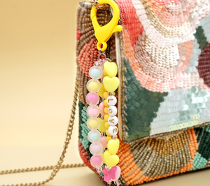 Porte-clé Boho avec lettres initiales, dessin animé coloré, cœur, étoile, visage souriant, fleur, paix, croix, porte-clé perlé, porte-sac, nouvel arrivage, <span class=keywords><strong>2022</strong></span> - Product Image 3