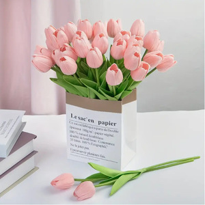 Fleurs artificielles en forme de tulipe rose clair, 12 pièces, fleurs en soie, décorations pour mariage et maison - Product Image 1