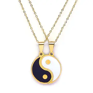 Fashion Jewelry Best Friend Gold Plated Stainless Steel Yin Yang Matching Pendant Necklace Paired Couple