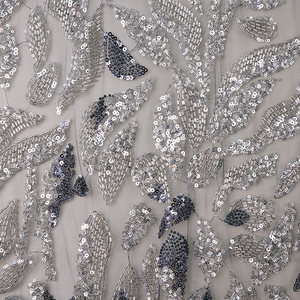 Tissu en <span class=keywords><strong>tulle</strong></span> brodé de sequins, style fleur, luxe, entièrement perlé, vente en gros - Product Image 2