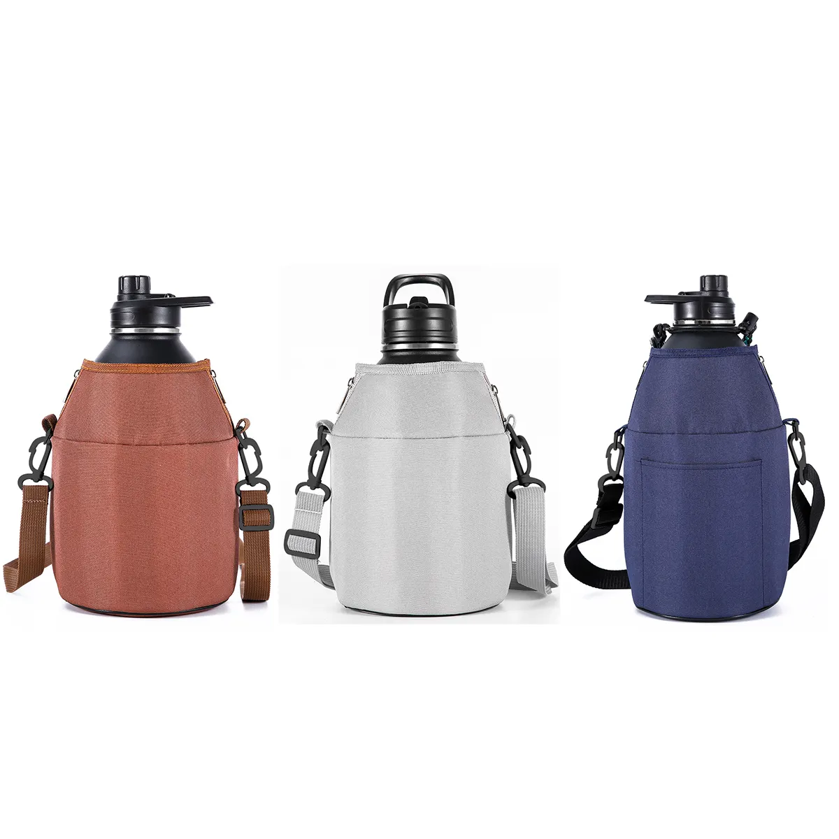Water Bottle Carrier Holder with Shoulder Strap,Pouch, Pocket & Carrying Handle