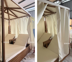 Piscina de gama alta Juegos de jardín al aire libre Cama de día de teca de madera maciza Chaise Lounge doble con muebles de dosel - Product Image 5