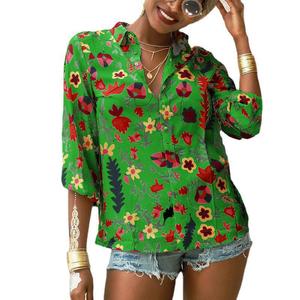 S-3XL 2022レディースブラウスシフォンプリント花柄長袖ボタンレディースブラウス & シャツ - Product Image 1