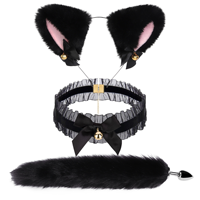 Kit de bondage complet : Collier, bandeau, bâillon, plug anal en métal extensible, plug anal en silicone et tête de renard pour femme