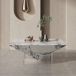 Mesa <span class=keywords><strong>de</strong></span> <span class=keywords><strong>Centro</strong></span> Moderna Minimalista <span class=keywords><strong>de</strong></span> Acrílico Transparente con Base <span class=keywords><strong>de</strong></span> Mármol Natural Flotante - Product Image 2