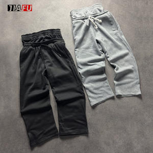 Y2k surdimensionné personnalisé grand cordon Streetwear droit empilé jambe <span class=keywords><strong>large</strong></span> Double taille élastique pantalons de survêtement hommes <span class=keywords><strong>Baggy</strong></span> pantalon - Product Image 1