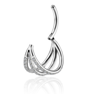 Anillo de Nariz de Acero de Titanio 316L con Tres Hileras de Circonitas, Pendientes de Septum, Chapado <span class=keywords><strong>en</strong></span> Oro, Joyería para Mujer, <span class=keywords><strong>Piercing</strong></span> para Bodas - Product Image 2