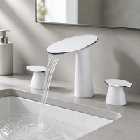 Robinet de lavabo contemporain pour salle de bain, à poser sur le comptoir, eau froide et chaude, effet cascade, en laiton, avec 3 trous et cartouche céramique