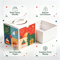 Boîte cadeau en papier personnalisée avec poignée, pour emballage de cadeaux de fêtes, boîte pliable avec poignée