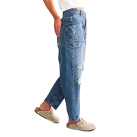 Jean baggy déchiré YUANBOFEI pour femme, coupe ample, denim délavé clair, grandes poches, jean bleu baggy de haute qualité