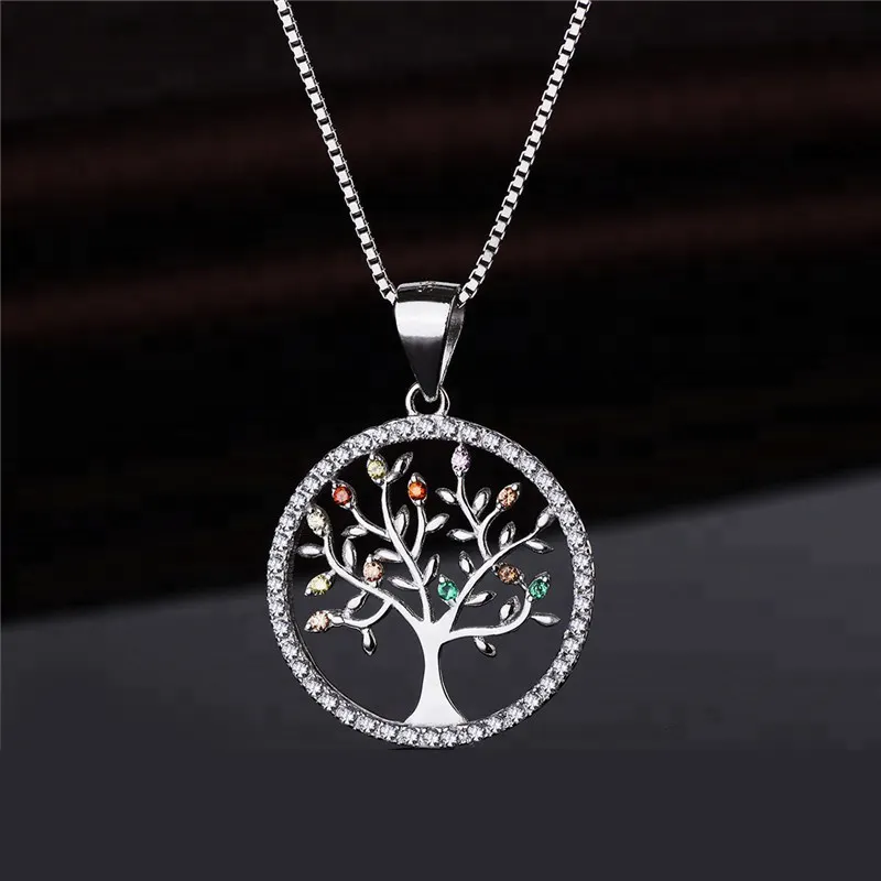 Wholesale Tradition Jewelry Solid 925 Silver CZ Round Shape Christmas Tree Pendant