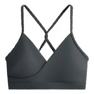 Soutien-gorge de sport gris foncé avec design dos croisé, soutien-gorge d'entraînement à maintien élevé - Product Image 1