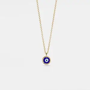Cheap Wholesale Minimalist Nazar Blue Eye Layering Necklace Stainless Steel Jewelry 18k Gold Plated Pendant Friendship Necklace