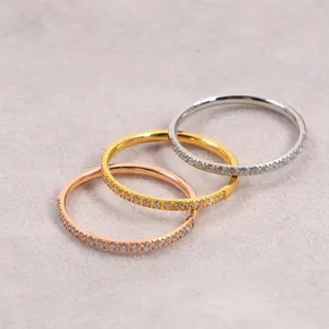 2021 Yellow Gold Plated Full Pave Micro Mosaic Zirconia Rings for Woman Wedding Lover 316 L Stainless Steel Jewelry Wholesale