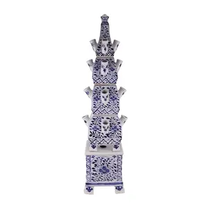 RZKR53 Traditional Blue and white Porcelain Twisted flower Pattern Five Layer Pagoda home decor