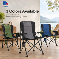 Chaise de camping pliable d'extérieur avec dossier haut, porte-gobelet, poche latérale et pieds antidérapants
