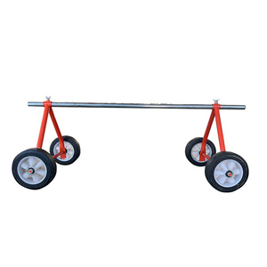 Support de déroulage de câble à roulettes en A, fabriqué à partir de cadres de support robustes thermolaqués jaunes avec axe en acier galvanisé - Product Image 1