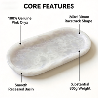 Plateau de vanité moderne en onyx rose, 260x130mm, 800g, en pierre naturelle massif, pour parfums, décoration de salle de bain, rangement de luxe pour la maison