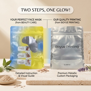 Custom Printed Logo 100% Biodegradable Kraft Paper Flat Pouch 3 Side Seal <b>Packaging</b> Bag for Facial Mask - Product Image 3