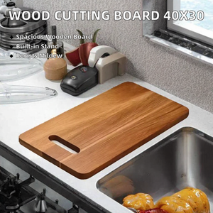 Bridge Style Wood Cutting Board with Built-in Stand Mildew Proof 40x30cm Chopping <b>Block</b> & Charcuterie Board - Product Image 2