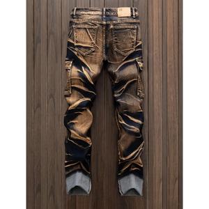 Men's Premium Jeans Loose Casual Sport Pants Straight Hole Vintage Pencil Style Solid <b>Denim</b> <b>Fabric</b> for Autumn Winter Summer - Product Image 2