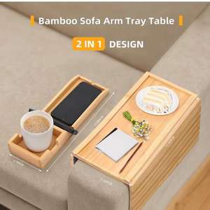 Bamboe Bank Armsteun Dienblad Arm Tray Opvouwbare Bank Cup Houder 2 In 1 Ontwerp Afneembaar <span class=keywords><strong>Sofa</strong></span> Tafelblad - Product Image 6
