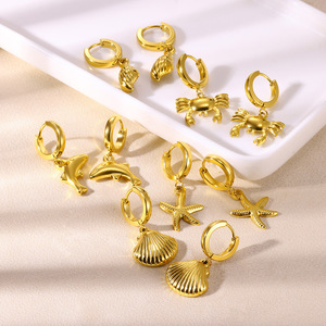 Wholesale Trendy Seaside Beach Style Stainless Steel Drop Starfish Conch Dolphin Seahorse <strong>Octopus</strong> Marine Life Series <strong>Earring</strong> - Product Image 2